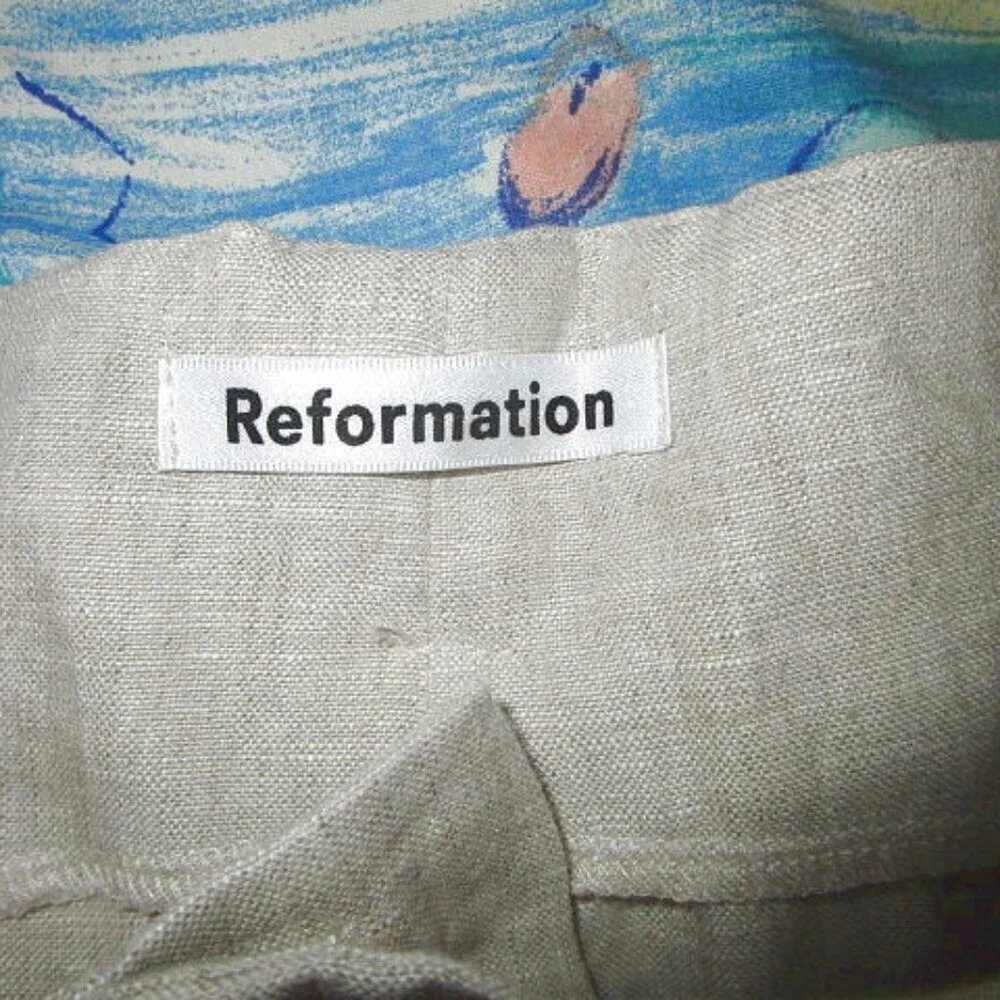 Reformation The Avalon Linen Trousers Size 14 Pleated Pockets High Rise Pants